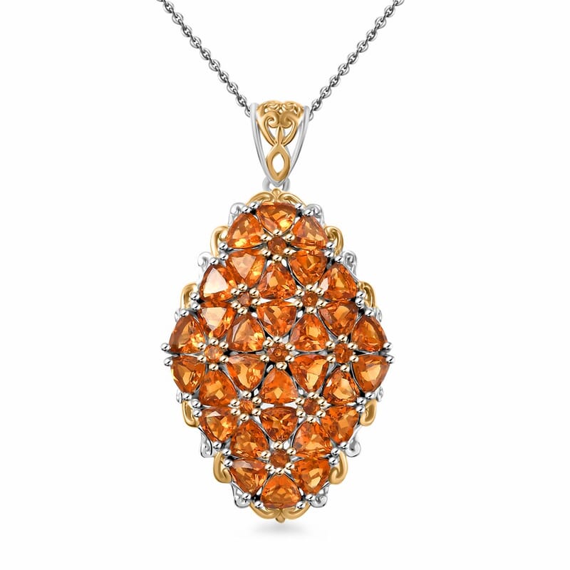 Santa Ana Madeira Citrine 7.10 ctw Bunch of Flower Pendant Necklace in 18K Vermeil YG and Rhodium Over Sterling Silver 20 Inches