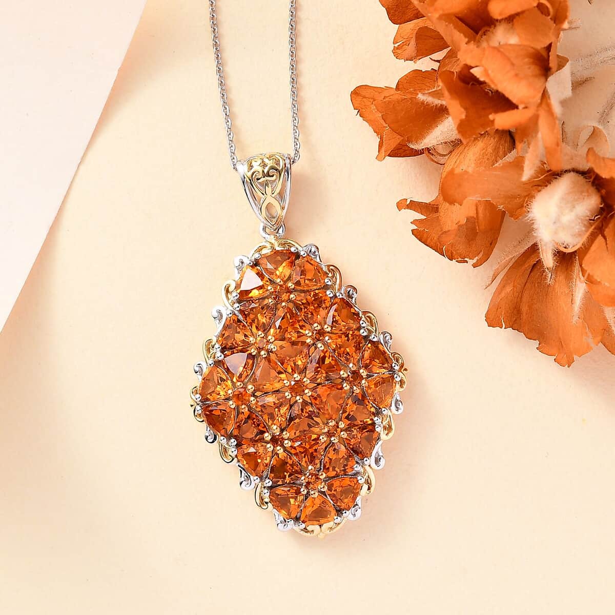 Santa Ana Madeira Citrine 7.10 ctw Pendant Necklace in 18K Vermeil YG and Rhodium Over Sterling Silver 20 Inches image number 1