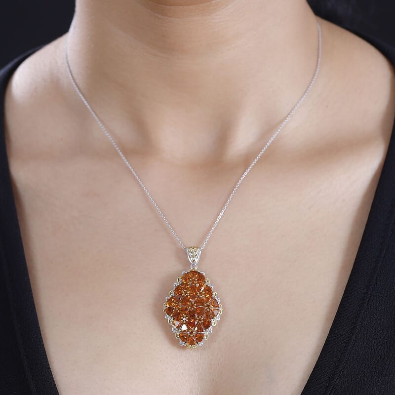 Santa Ana Madeira Citrine 7.10 ctw Bunch of Flower Pendant Necklace in 18K Vermeil YG and Rhodium Over Sterling Silver 20 Inches