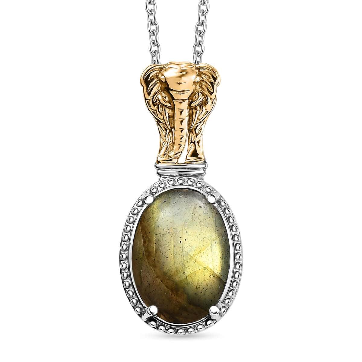 Karis Malagasy Labradorite 7.00 ctw Elephant Pendant in 18K YG Plated and Platinum Bond with Stainless Steel Necklace 20 Inches image number 0