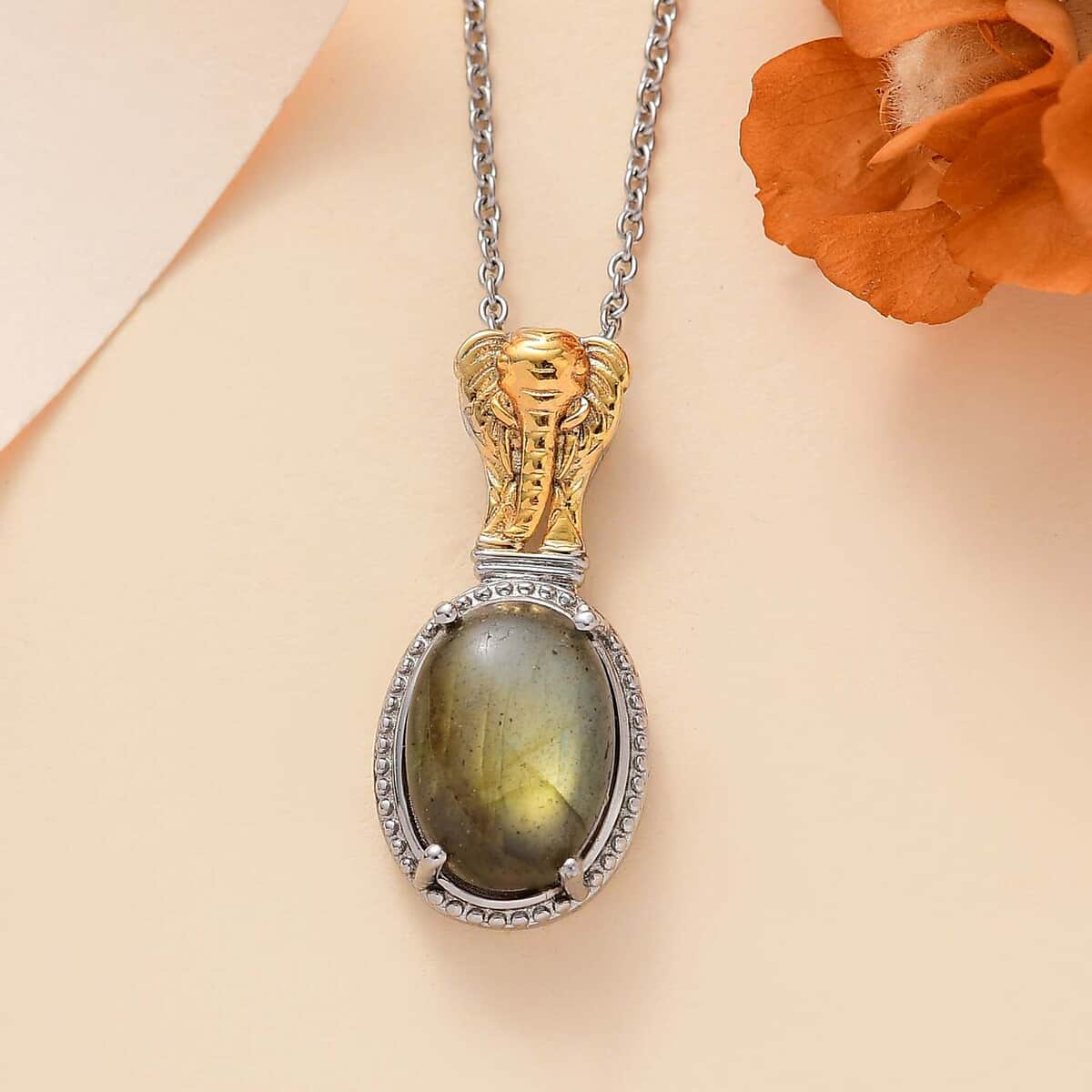 Karis Malagasy Labradorite 7.00 ctw Elephant Pendant in 18K YG Plated and Platinum Bond with Stainless Steel Necklace 20 Inches image number 1