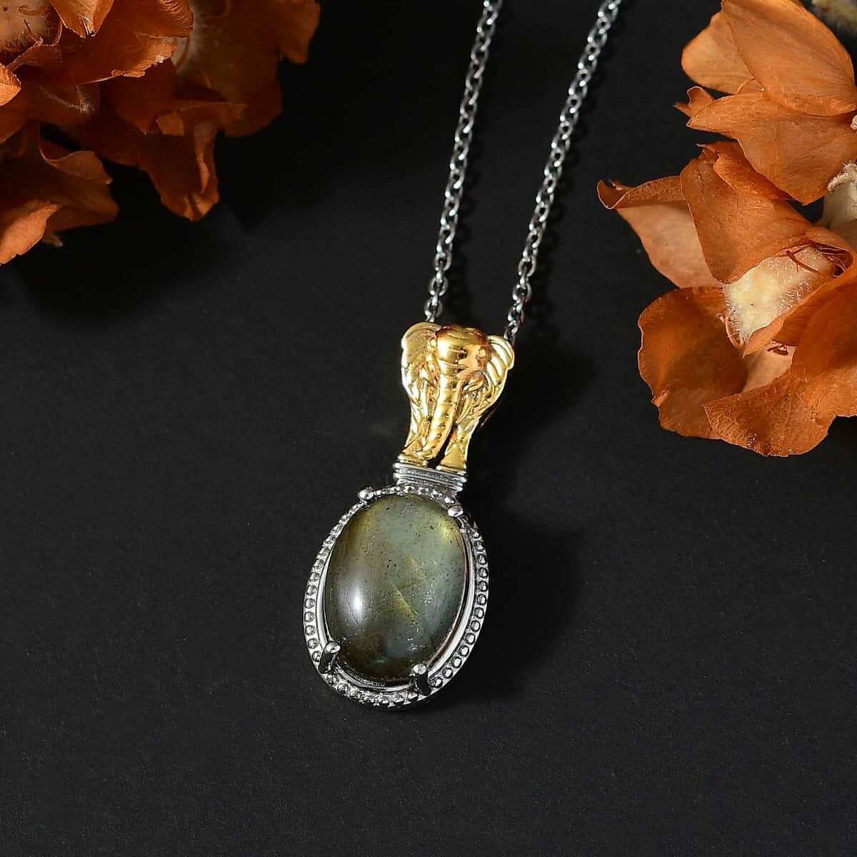 Karis Malagasy Labradorite 7.00 ctw Elephant Pendant in 18K YG Plated and Platinum Bond with Stainless Steel Necklace 20 Inches image number 2