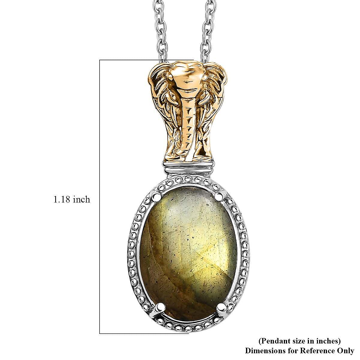 Karis Malagasy Labradorite 7.00 ctw Elephant Pendant in 18K YG Plated and Platinum Bond with Stainless Steel Necklace 20 Inches