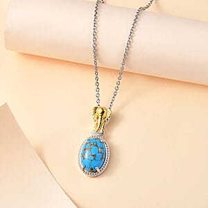 Karis Mojave Blue Turquoise 5.10 ctw Elephant Pendant in 18K YG Plated and Platinum Bond with Stainless Steel Necklace 20 Inches