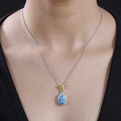 Karis Mojave Blue Turquoise 5.10 ctw Elephant Pendant in 18K YG Plated and Platinum Bond with Stainless Steel Necklace 20 Inches