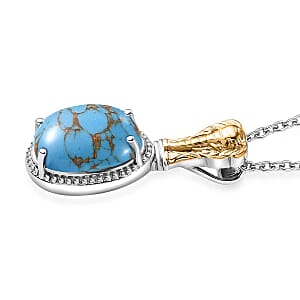 Karis Mojave Blue Turquoise 5.10 ctw Elephant Pendant in 18K YG Plated and Platinum Bond with Stainless Steel Necklace 20 Inches