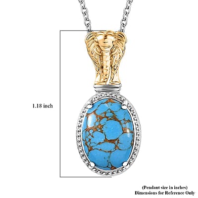 Karis Mojave Blue Turquoise 5.10 ctw Elephant Pendant in 18K YG Plated and Platinum Bond with Stainless Steel Necklace 20 Inches