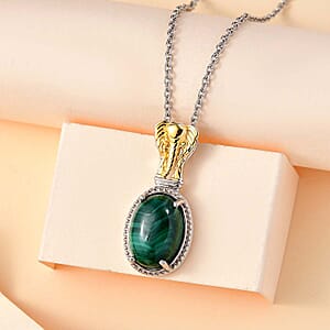 Karis African Malachite 7.85 ctw Elephant Pendant in 18K YG Plated and Platinum Bond with Stainless Steel Necklace 20 Inches