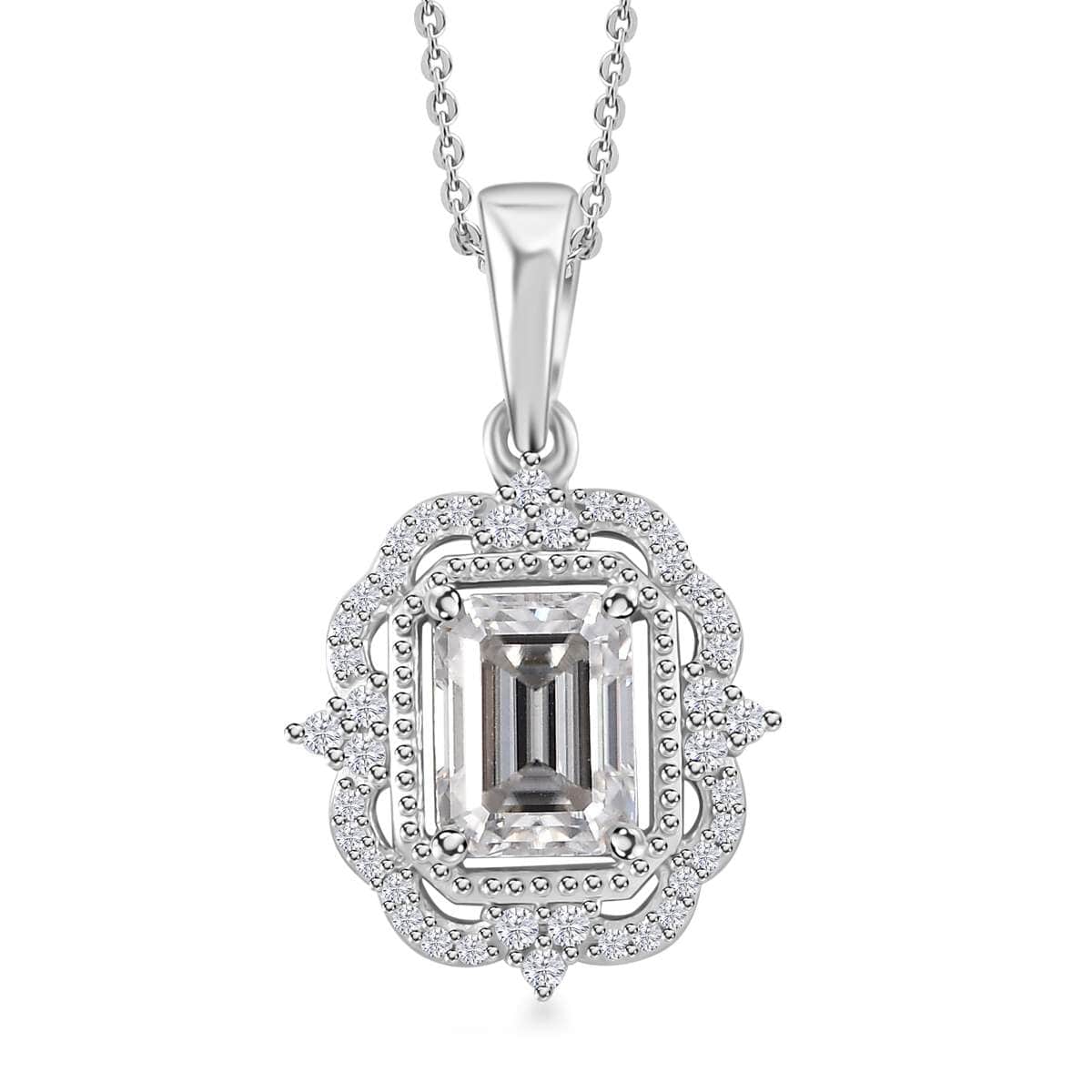 Moissanite 2.00 ctw Ice Castle Pendant Necklace in Rhodium Over Sterling Silver 20 Inches image number 0