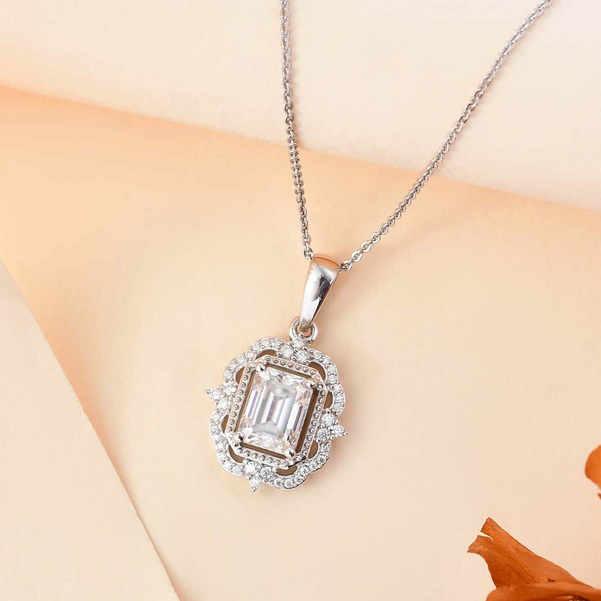 Moissanite 2.00 ctw Ice Castle Pendant Necklace in Rhodium Over Sterling Silver 20 Inches image number 1