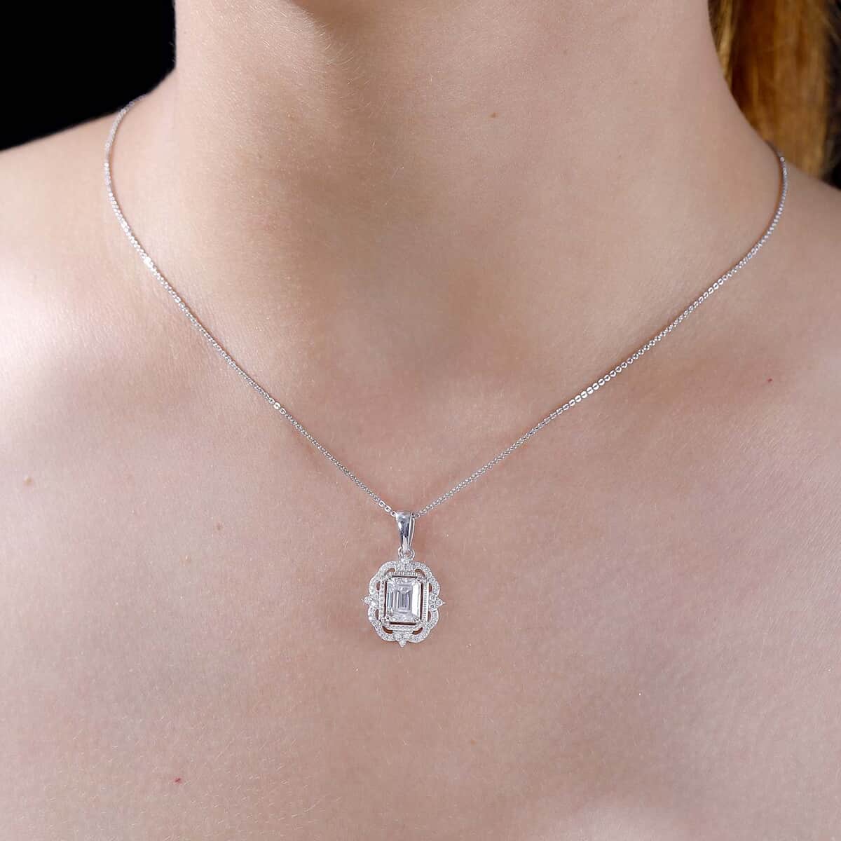 Moissanite 2.00 ctw Ice Castle Pendant Necklace in Rhodium Over Sterling Silver 20 Inches image number 2