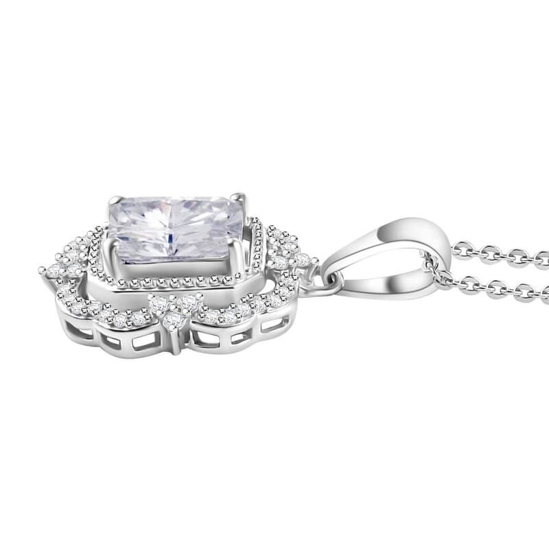 Moissanite 2.00 ctw Ice Castle Pendant Necklace in Rhodium Over Sterling Silver 20 Inches