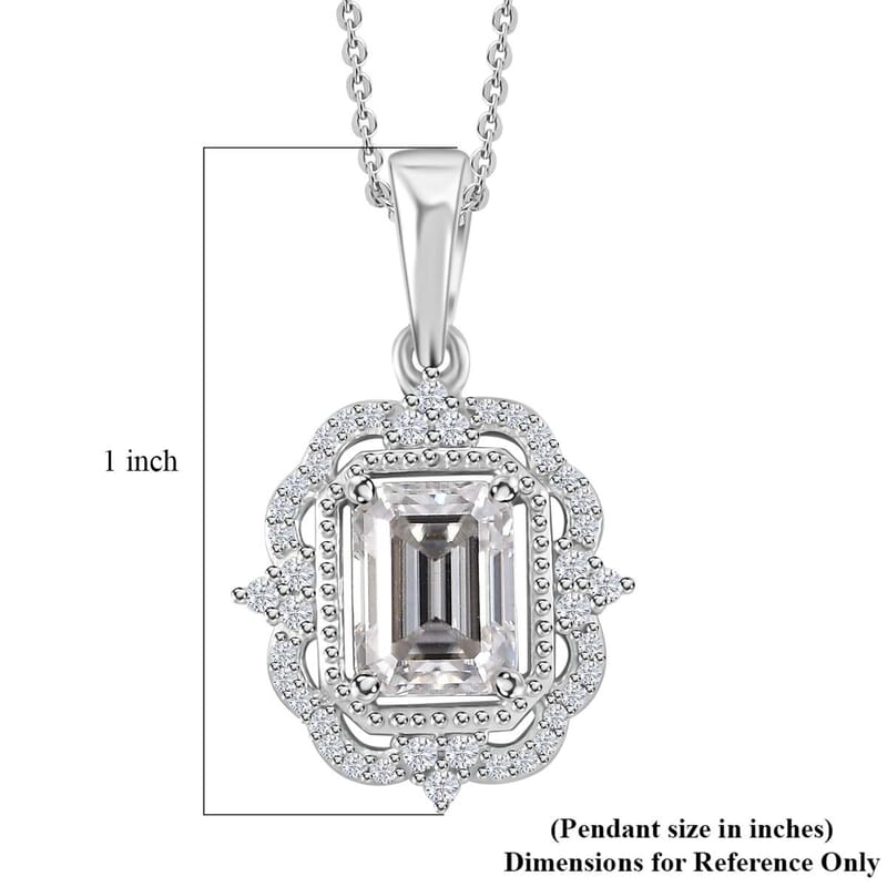 Moissanite 2.00 ctw Ice Castle Pendant Necklace in Rhodium Over Sterling Silver 20 Inches