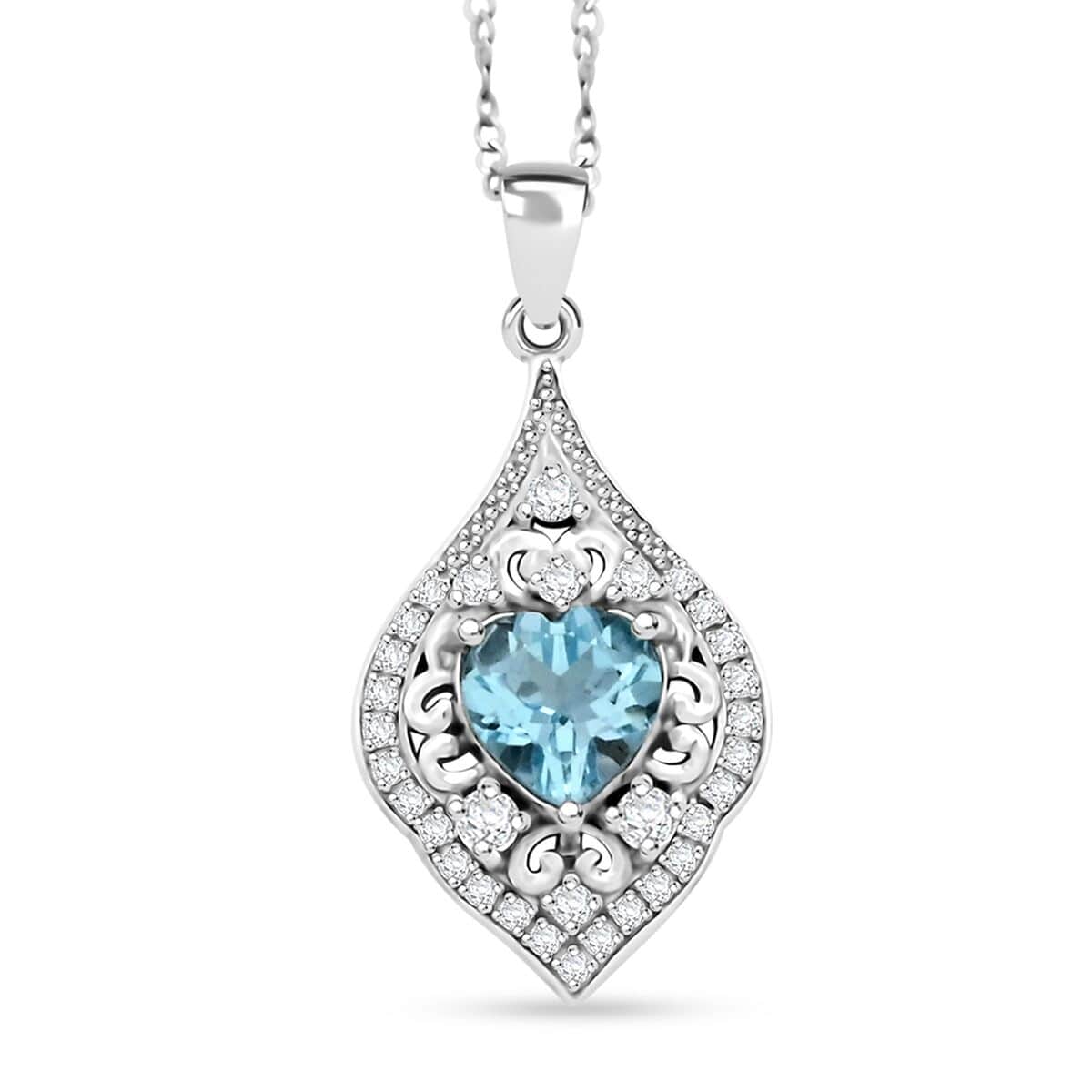 Blue Topaz and Simulated Diamond 4.30 ctw Heart Pendant Necklace in Sterling Silver 18 Inches image number 0