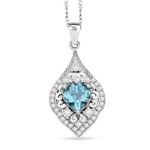 Blue Topaz and Simulated Diamond 4.30 ctw Heart Pendant Necklace in Sterling Silver 18 Inches