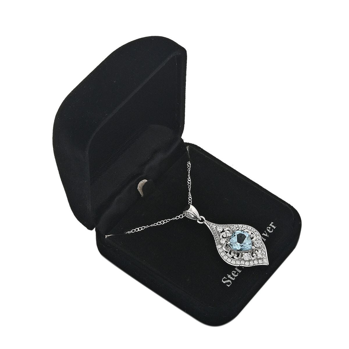 Blue Topaz and Simulated Diamond 4.30 ctw Heart Pendant Necklace in Sterling Silver 18 Inches