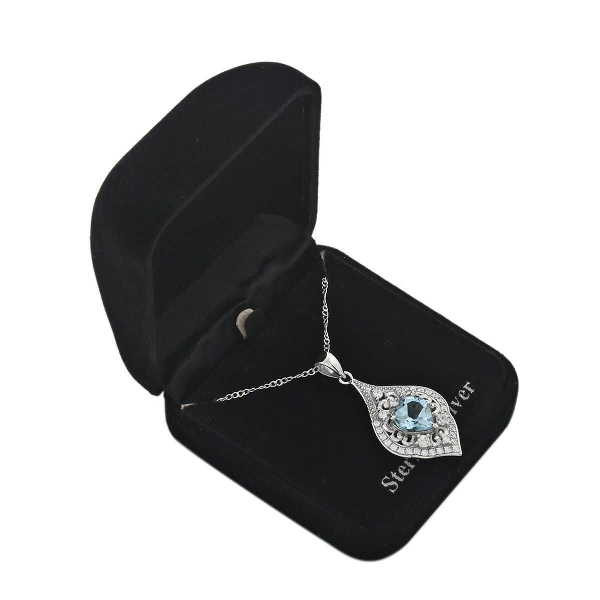 Blue Topaz and Simulated Diamond 4.30 ctw Heart Pendant Necklace in Sterling Silver 18 Inches image number 4