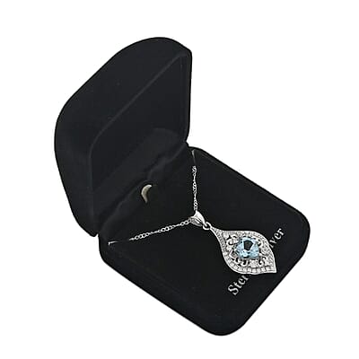Blue Topaz and Simulated Diamond 4.30 ctw Heart Pendant Necklace in Sterling Silver 18 Inches