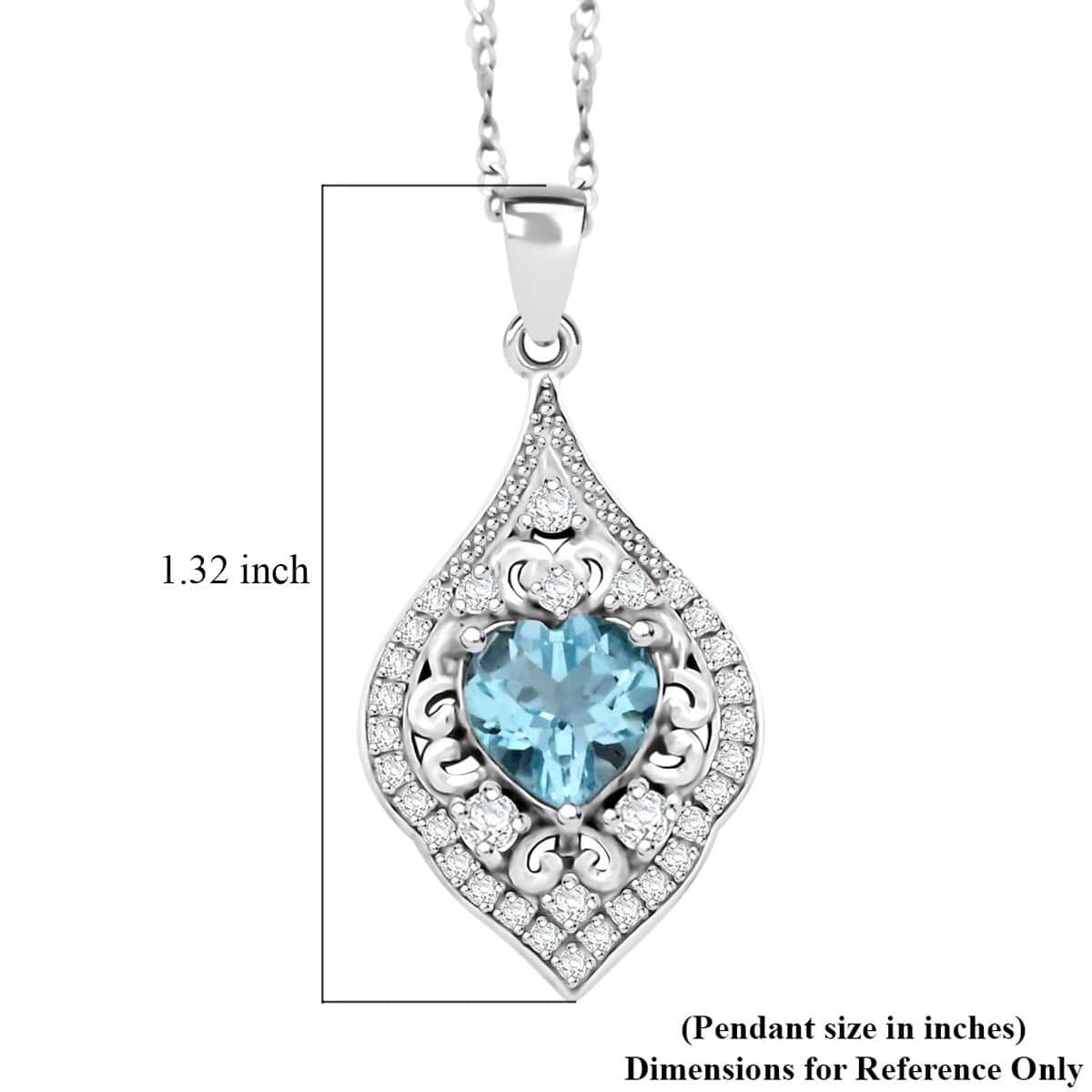 Blue Topaz and Simulated Diamond 4.30 ctw Heart Pendant Necklace in Sterling Silver 18 Inches image number 5