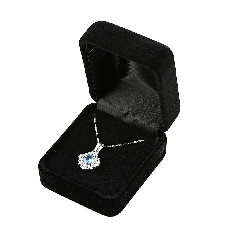 Blue Topaz and Simulated Diamond 0.90 ctw Pendant Necklace in Sterling Silver 18 Inches