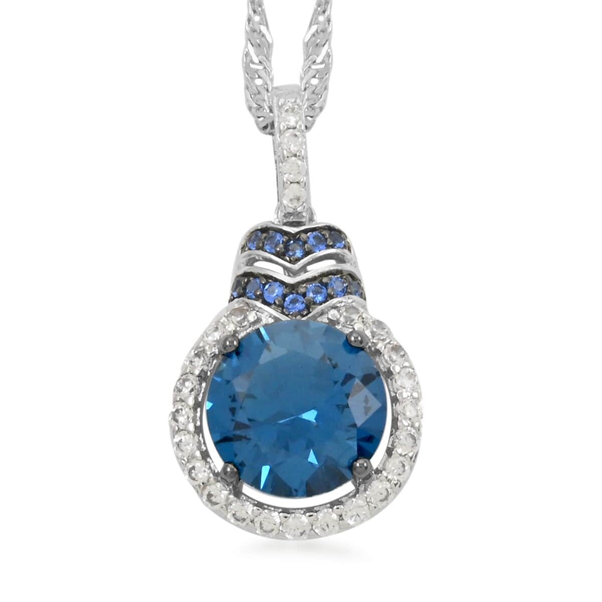 London Blue Topaz, Simulated Blue and White Diamond 4.30 ctw Pendant Necklace in Silvertone 18 Inches image number 0