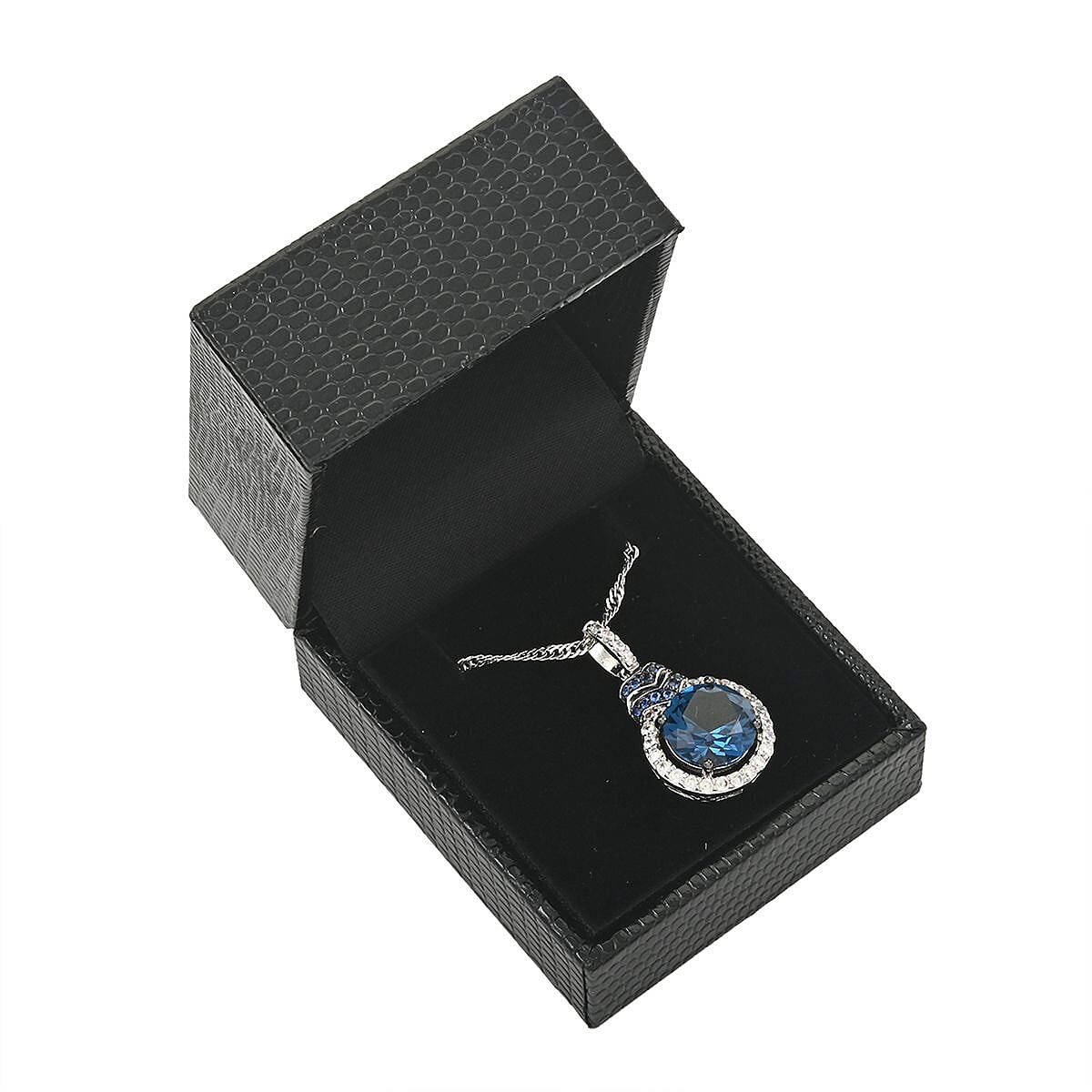 London Blue Topaz, Simulated Blue and White Diamond Pendant Necklace (18 Inches) in Silvertone 4.30 ctw