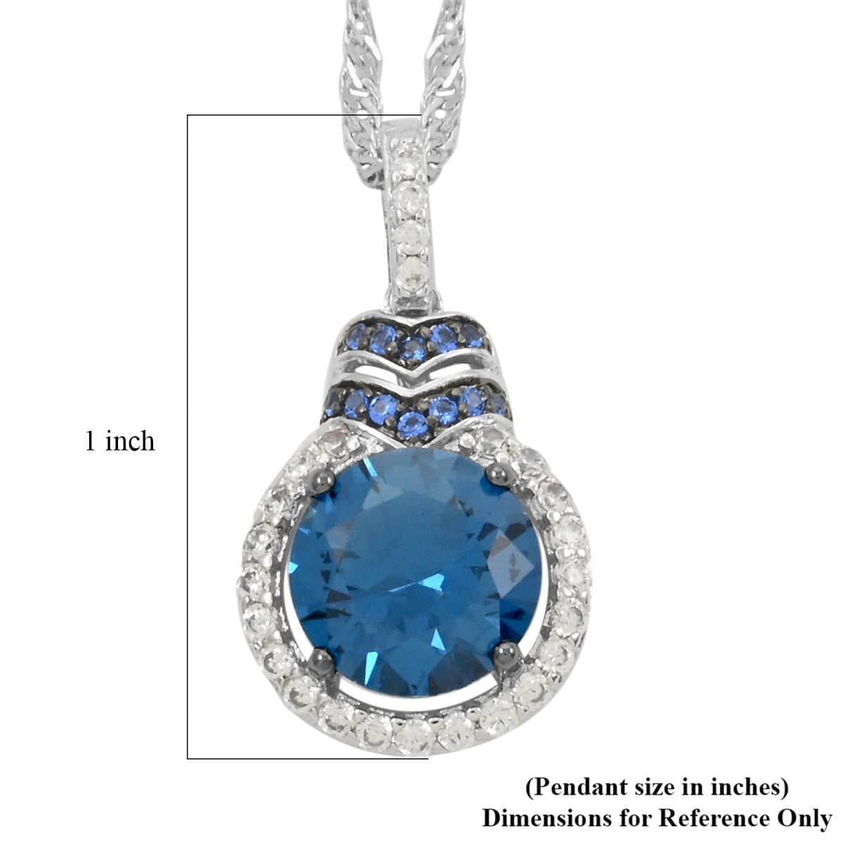 London Blue Topaz, Simulated Blue and White Diamond 4.30 ctw Pendant Necklace in Silvertone 18 Inches image number 5