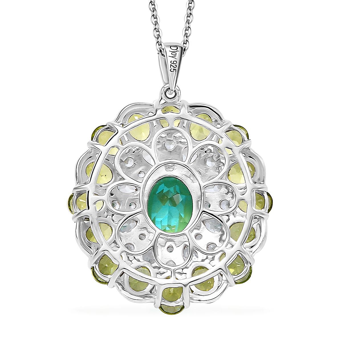 Peacock Quartz (Triplet) and Multi Gemstone 12.00 ctw Botanic Bloom Pendant Necklace in Rhodium Over Sterling Silver 20 Inches