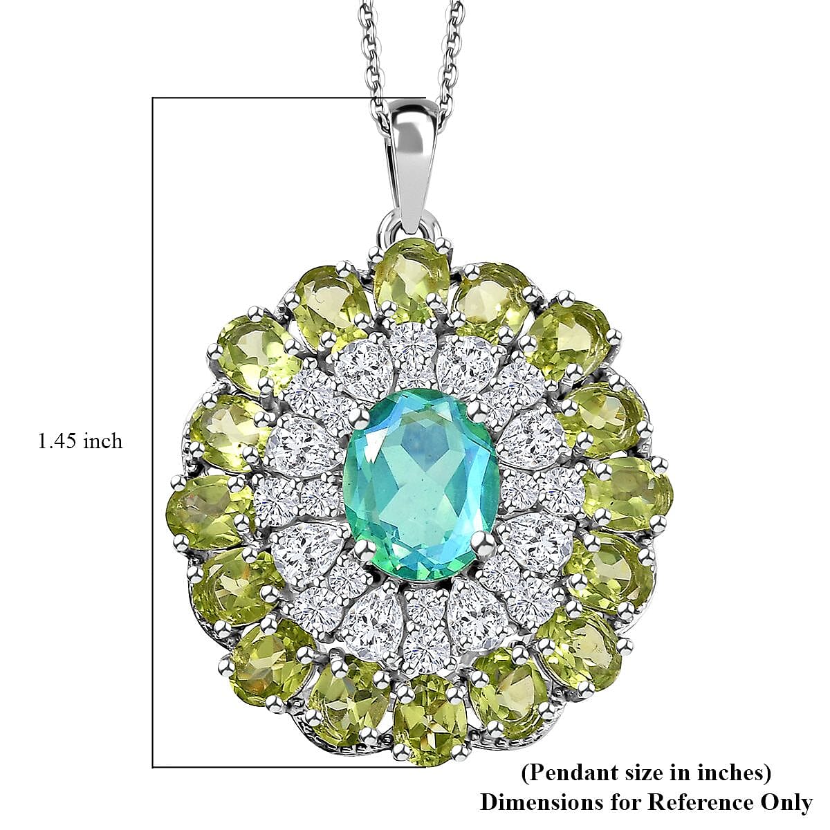 Peacock Quartz (Triplet) and Multi Gemstone 12.00 ctw Botanic Bloom Pendant Necklace in Rhodium Over Sterling Silver 20 Inches