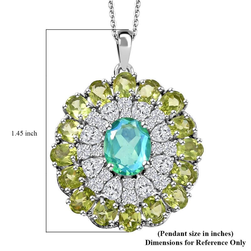 Peacock Quartz (Triplet) and Multi Gemstone 12.00 ctw Botanic Bloom Pendant Necklace in Rhodium Over Sterling Silver 20 Inches