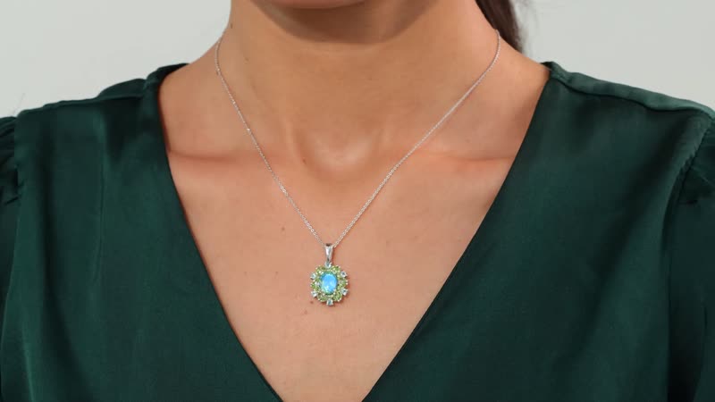 Peacock Quartz (Triplet) and Multi Gemstone 3.60 ctw Peacock Petal Pendant Necklace in Rhodium Over Sterling Silver 20 Inches