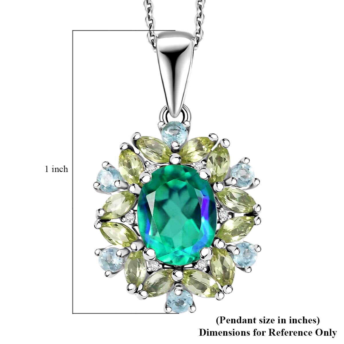 Peacock Quartz (Triplet) and Multi Gemstone 3.60 ctw Peacock Petal Pendant Necklace in Rhodium Over Sterling Silver 20 Inches image number 5