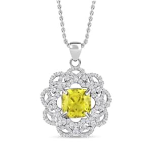 Simulated Peridot and Simulated Diamond 3.60 ctw Pendant Necklace in Silvertone 18 Inches