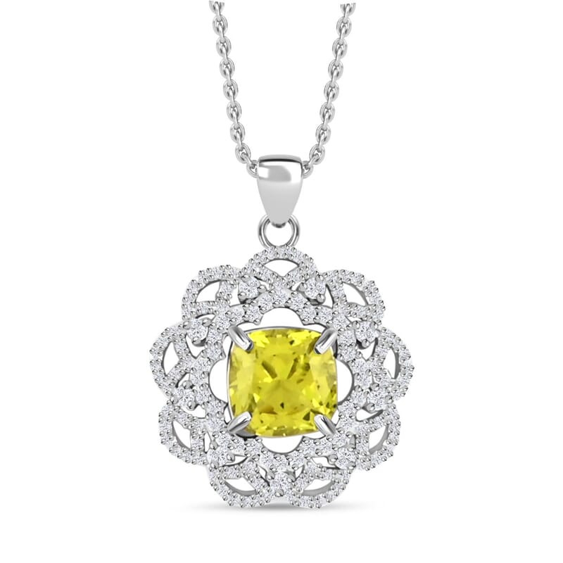 Simulated Peridot and Simulated Diamond 3.60 ctw Pendant Necklace in Silvertone 18 Inches