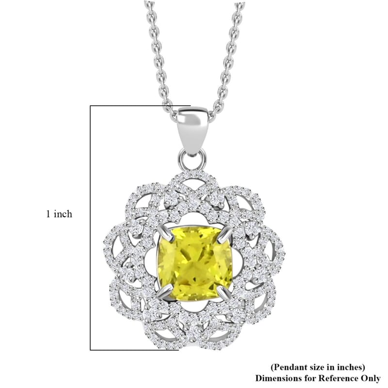 Simulated Peridot and Simulated Diamond 3.60 ctw Pendant Necklace in Silvertone 18 Inches