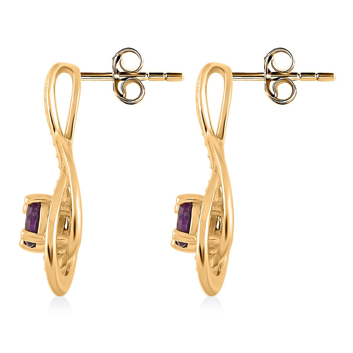 Simulated Amethyst and Simulated Diamond 2.00 ctw Earrings and Pendant Necklace in Goldtone 18 Inches