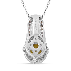 Yellow Sapphire and White Zircon 2.60 ctw Halo Pendant Necklace in Platinum Over Sterling Silver 20 Inches