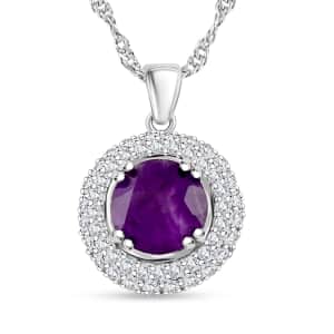 Simulated Amethyst and Simulated Diamond 2.70 ctw Pendant Necklace in Silvertone 18 Inches