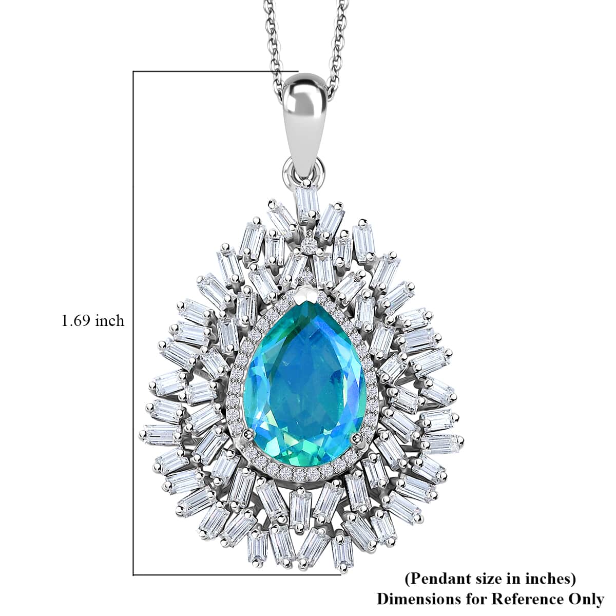 Peacock Quartz (Triplet) and Moissanite 8.30 ctw Aurora Cascade Pendant Necklace in Rhodium Over Sterling Silver 20 Inches image number 6