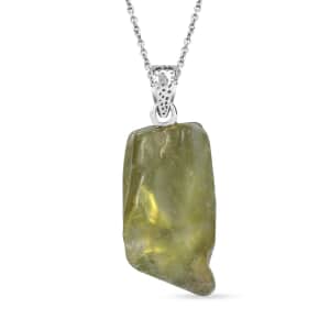 Artisan Crafted Rough Cut Montezuma Prasiolite 13.20 ctw Solitaire Pendant in Sterling Silver with Stainless Steel Necklace 20 Inches