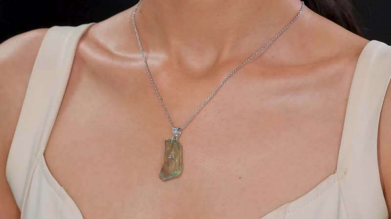 Artisan Crafted Rough Cut Montezuma Prasiolite 13.20 ctw Solitaire Pendant in Sterling Silver with Stainless Steel Necklace 20 Inches