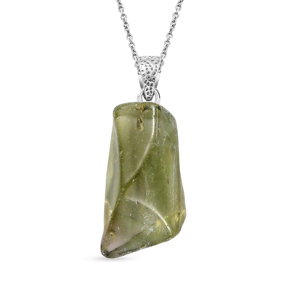 Artisan Crafted Rough Cut Montezuma Prasiolite 13.20 ctw Solitaire Pendant in Sterling Silver with Stainless Steel Necklace 20 Inches