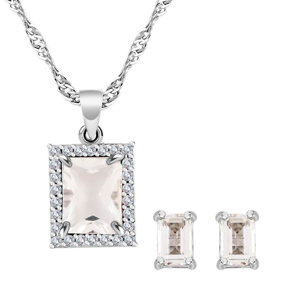 White Quartz and Simulated Diamond 3.75 ctw Earrings and Pendant Necklace in Silvertone 18 Inches image number 0