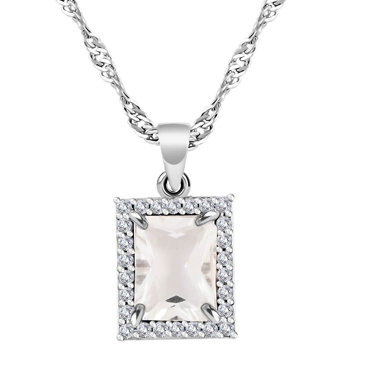 White Quartz and Simulated Diamond 3.75 ctw Earrings and Pendant Necklace in Silvertone 18 Inches image number 2