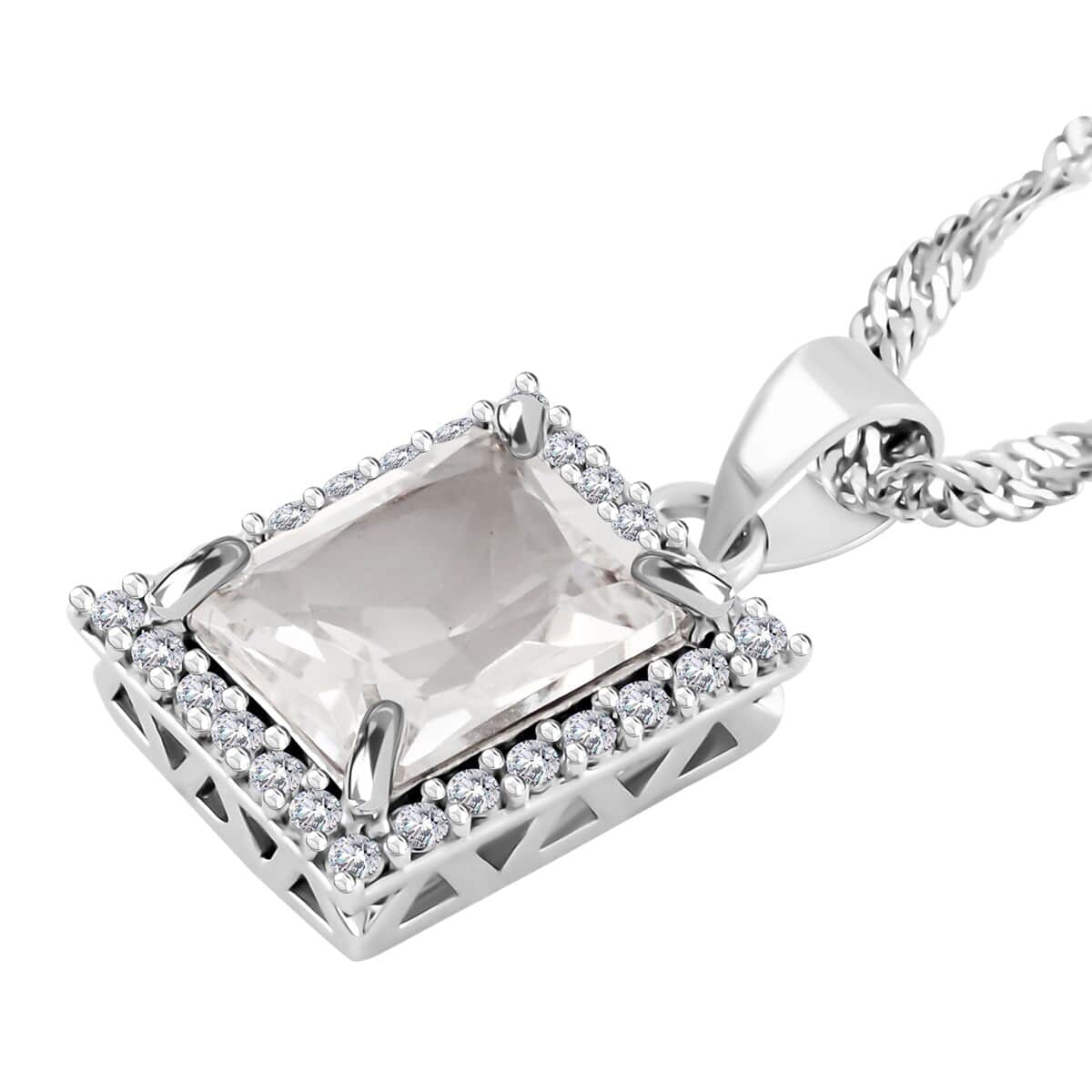 White Quartz and Simulated Diamond 3.75 ctw Earrings and Pendant Necklace in Silvertone 18 Inches image number 3