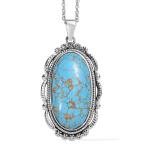 Mojave Blue Turquoise 30.00 ctw Pendant Necklace in Stainless Steel 20 Inches