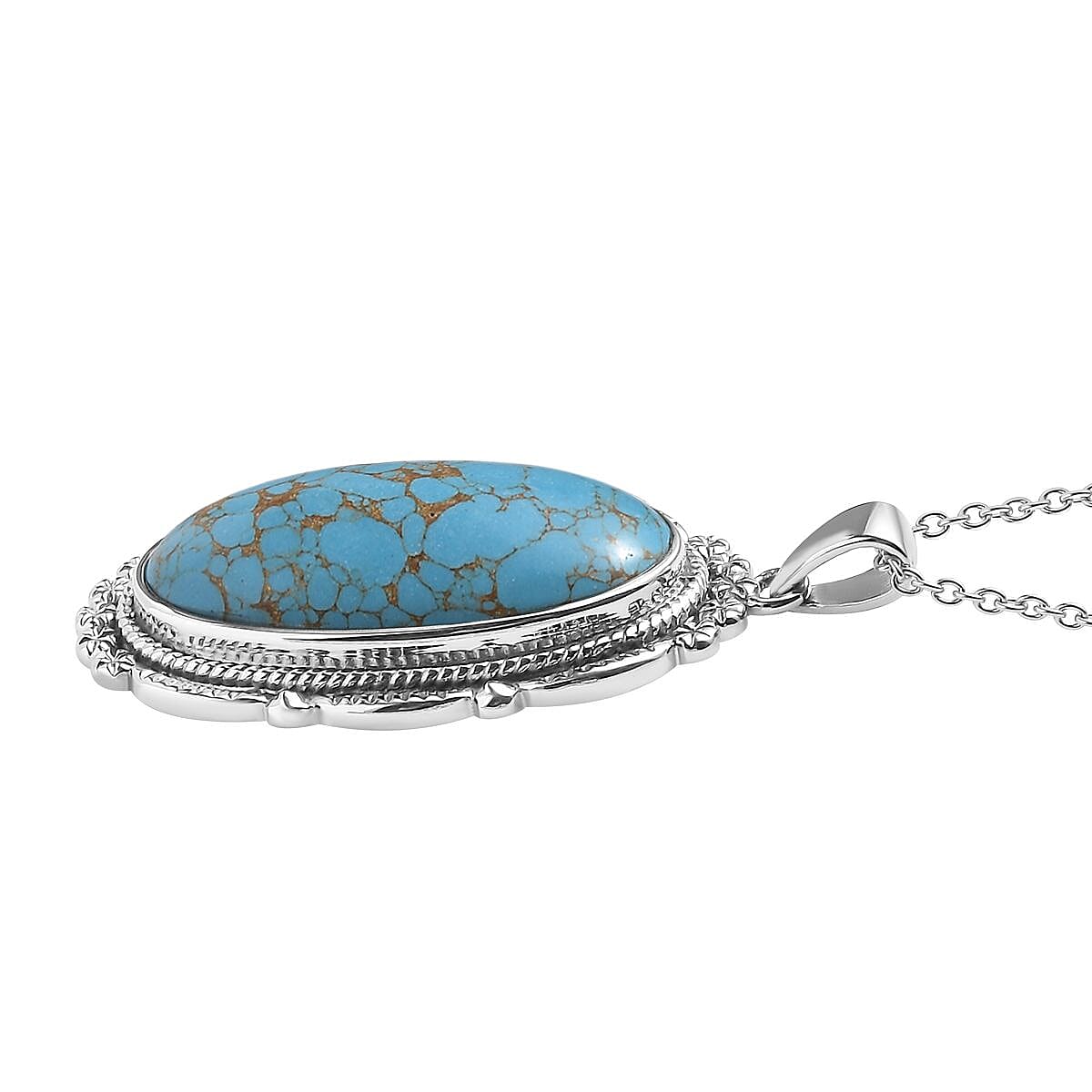 Mojave Blue Turquoise 30.00 ctw Pendant Necklace in Stainless Steel 20 Inches