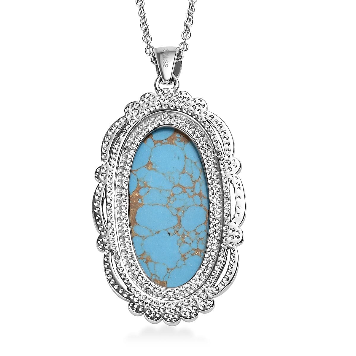 Mojave Blue Turquoise 30.00 ctw Pendant Necklace in Stainless Steel 20 Inches