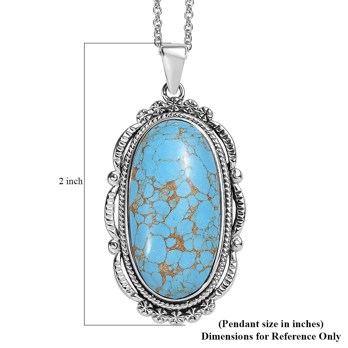 Mojave Blue Turquoise 30.00 ctw Pendant Necklace in Stainless Steel 20 Inches
