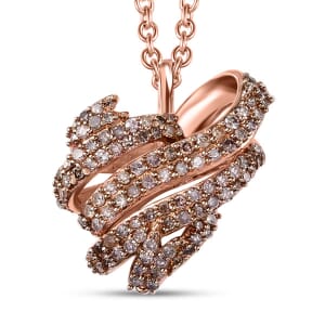 GP Amore Collection Natural Champagne Diamond 0.50 ctw Heart Pendant Necklace in 18K Vermeil Rose Gold Over Sterling Silver 20 Inches